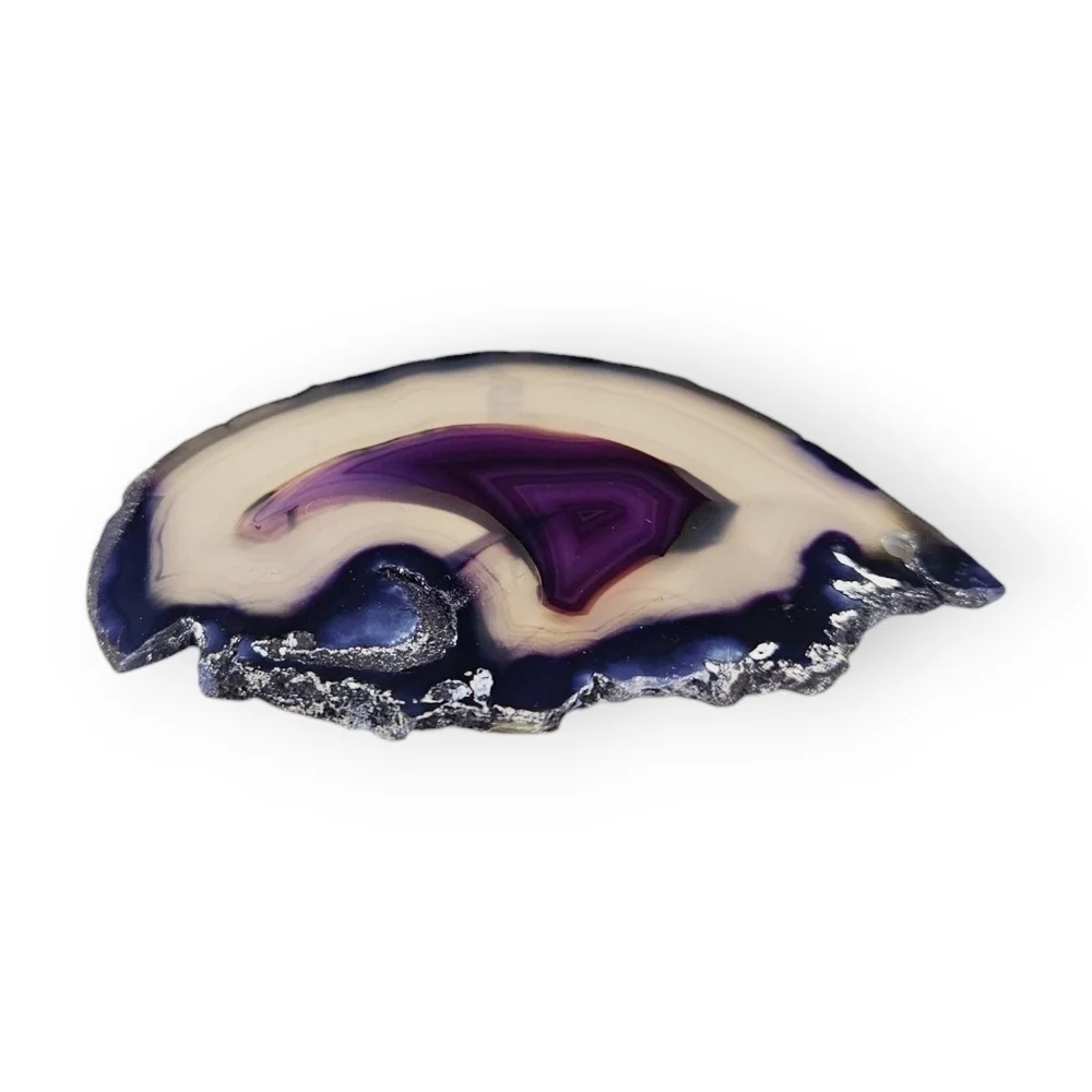 Purple Agate Slice Pendant Asymmetrical Large Multicolor Semi-Translucent 2 7/8